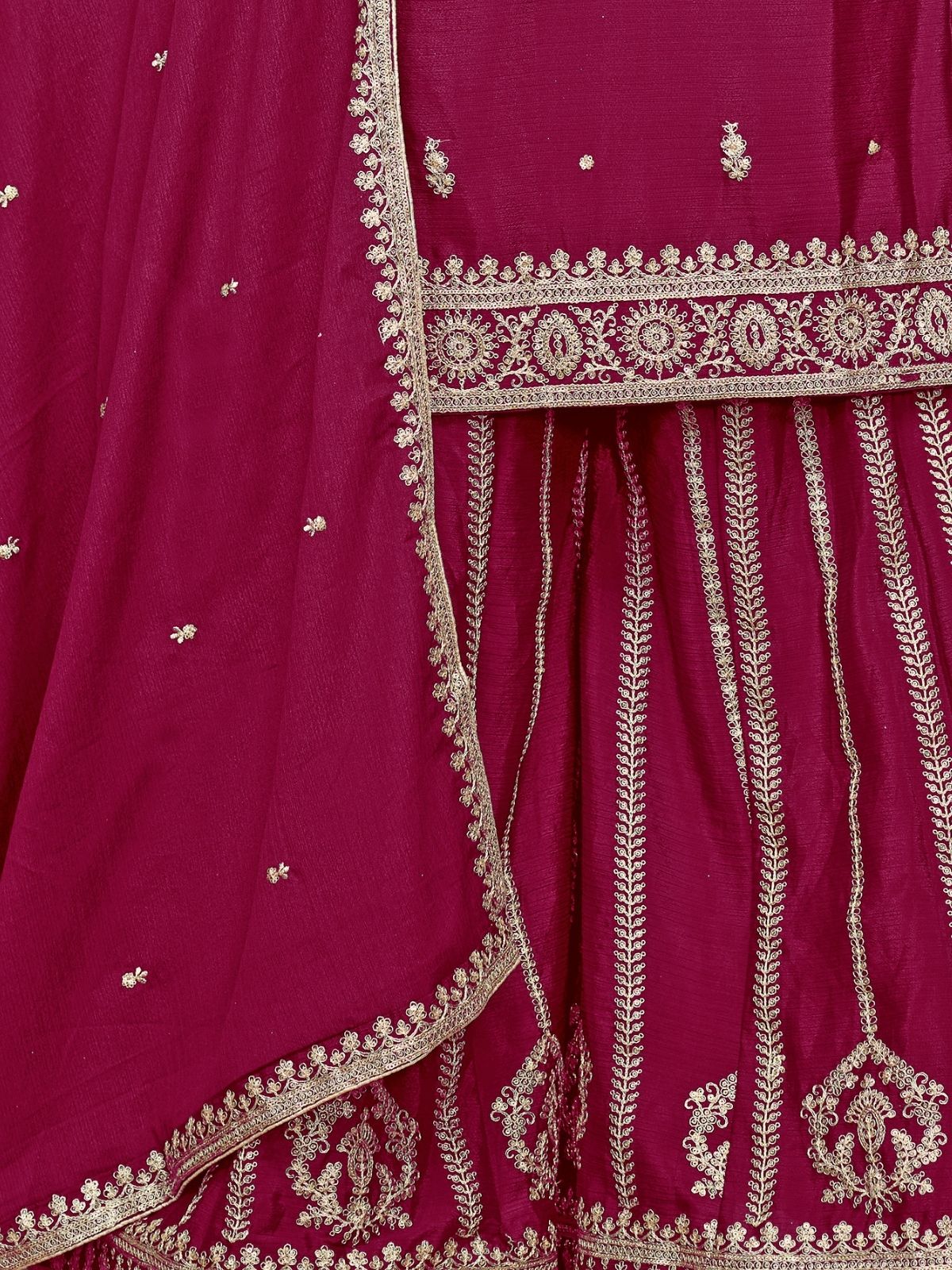 Odette Dark Magenta Chinon Embroidered Semi-Stiched Kurta Set For Women - Image 5