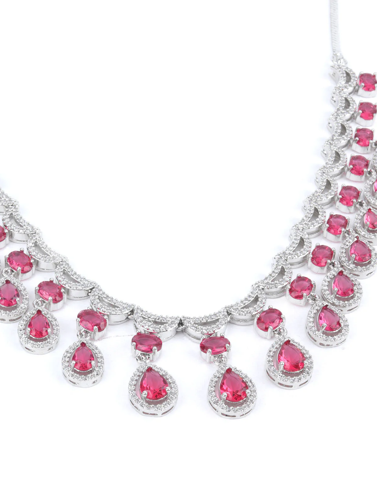 Odette Dark Pink Alloy Embellished Jewellery Set For Women - Image 5
