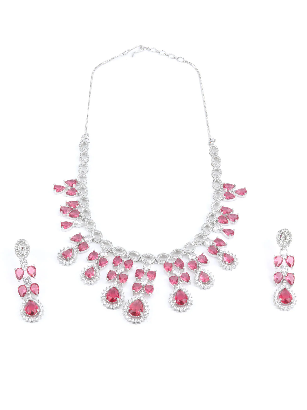 Odette Dark Pink Alloy Embellished Jewellery Set For Women - Image 3