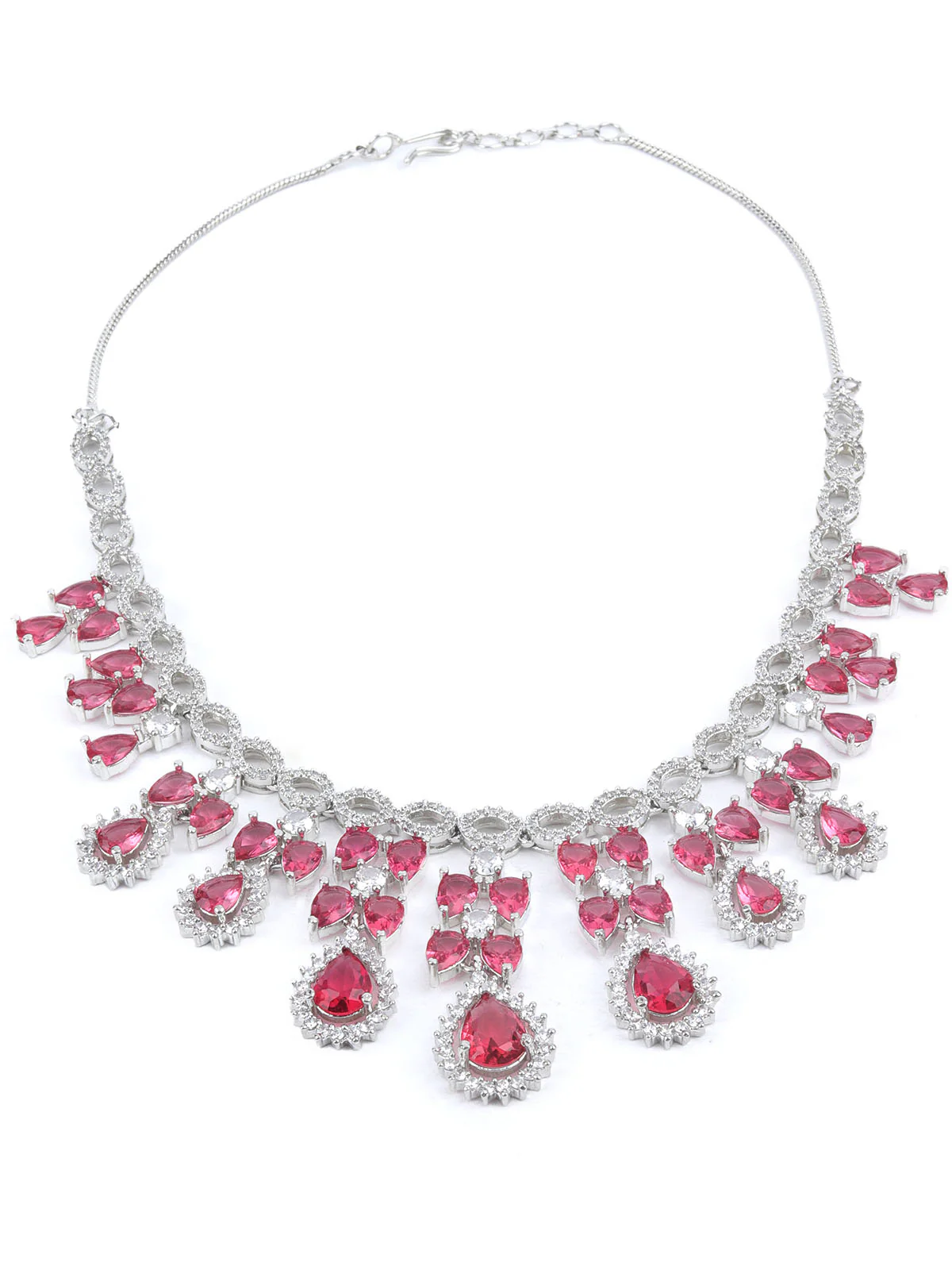 Odette Dark Pink Alloy Embellished Jewellery Set For Women - Image 4