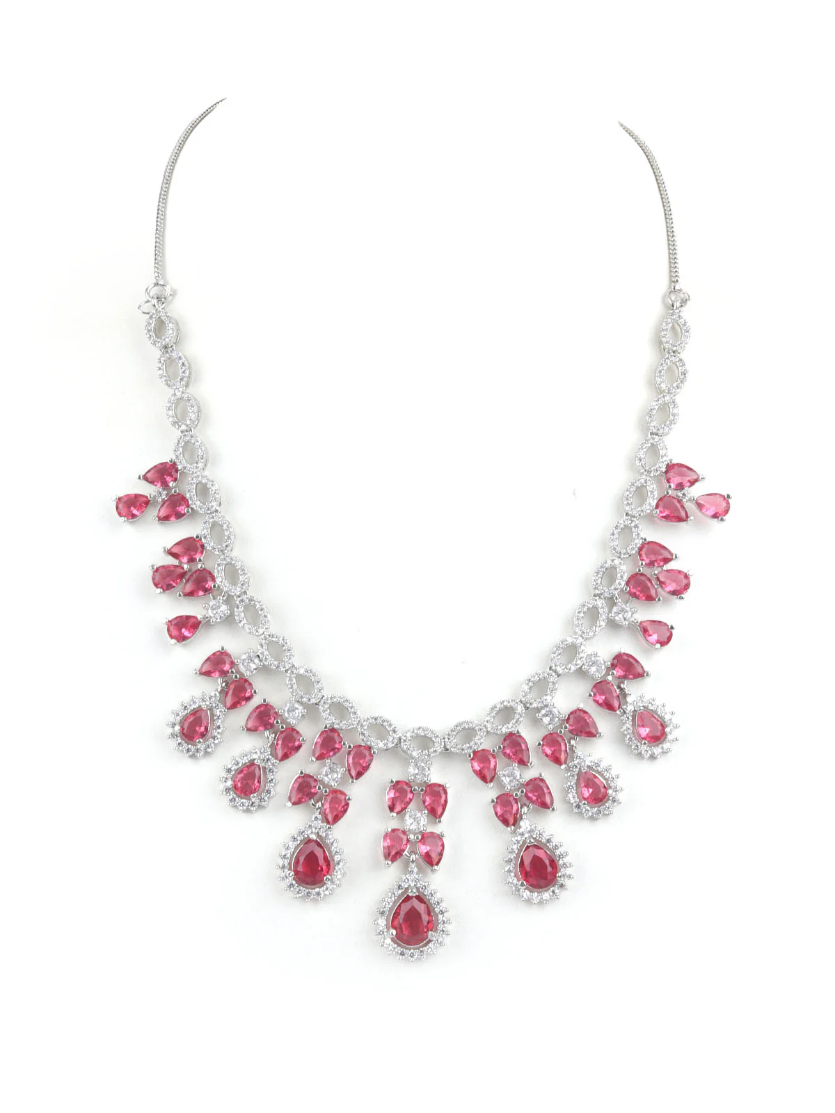 Odette Dark Pink Alloy Embellished Jewellery Set For Women - Image 5