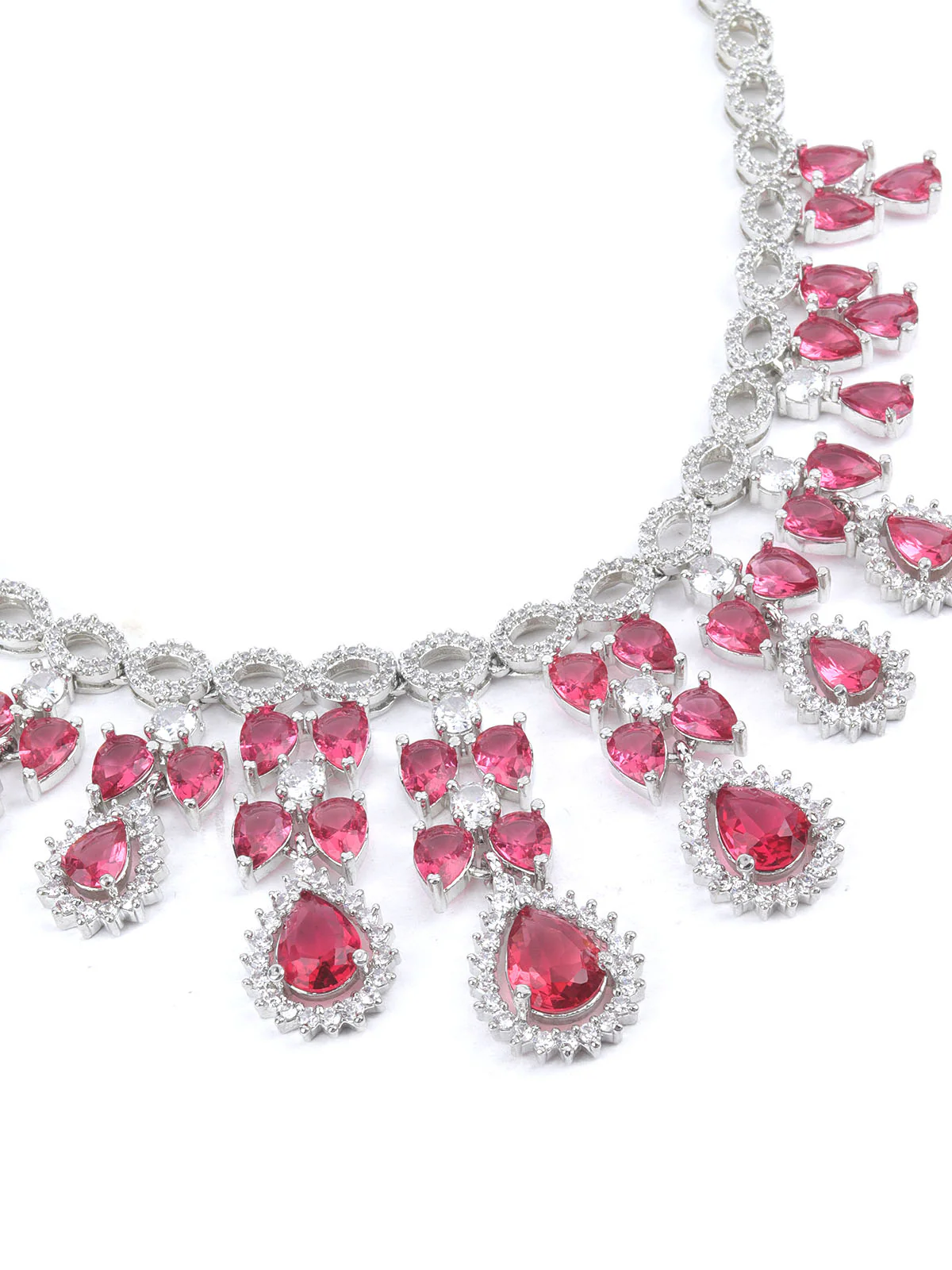 Odette Dark Pink Alloy Embellished Jewellery Set For Women - Image 6