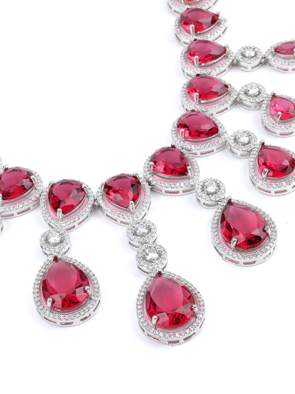 Odette Dark Pink Alloy Embellished Jewellery Set For Women - Image 5