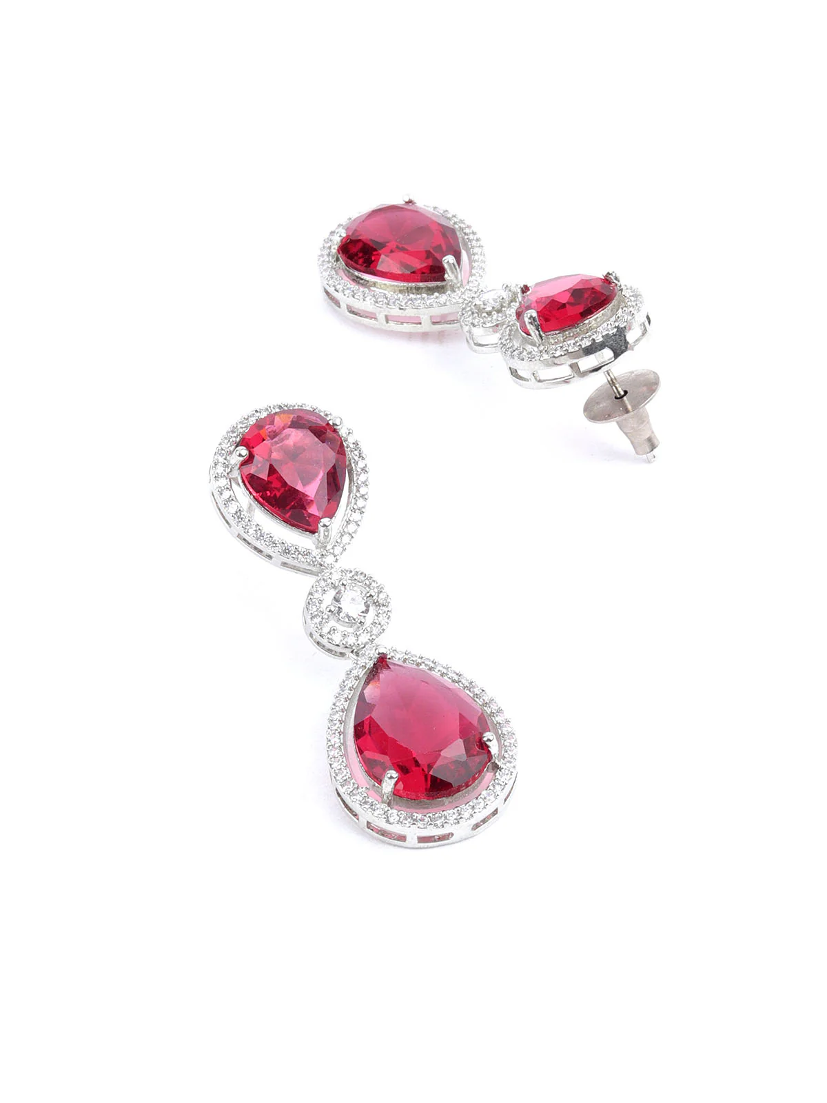 Odette Dark Pink Alloy Embellished Jewellery Set For Women - Image 6
