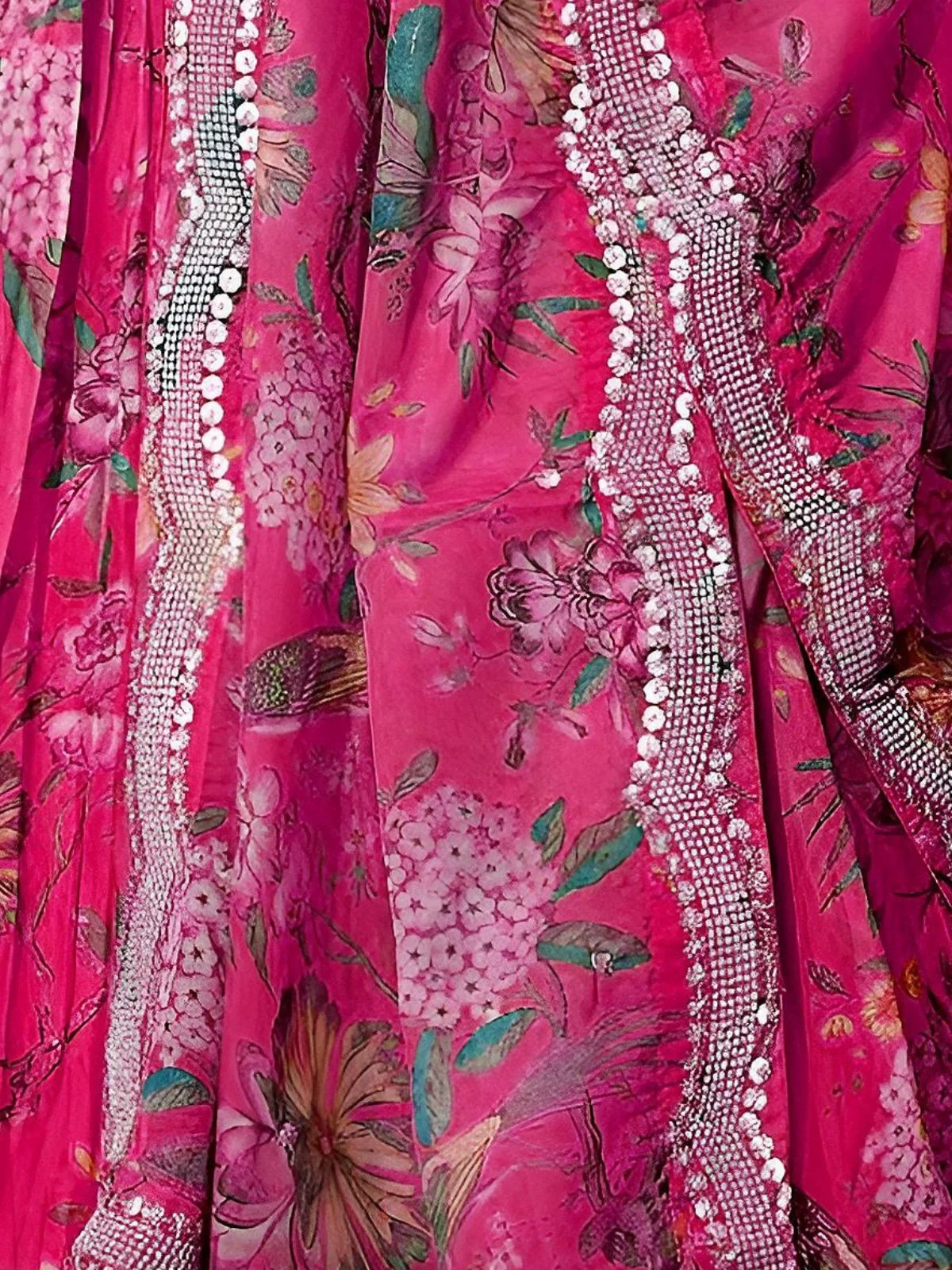 Odette Dark Pink Georgette Embellished Semi-Stitched Lehenga For Women - Image 3