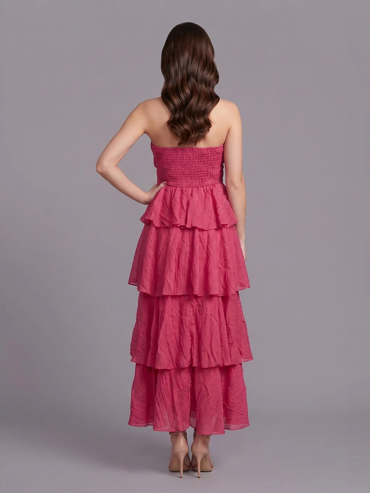 Odette Dark Pink Georgette Solid Dresses For Women - Image 3