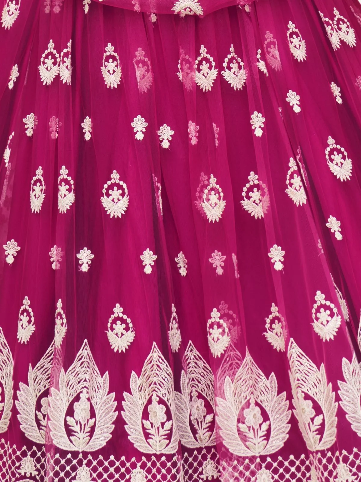 Odette Dark Pink Net Embroidered Semi Stitched Lehenga For Women - Image 4