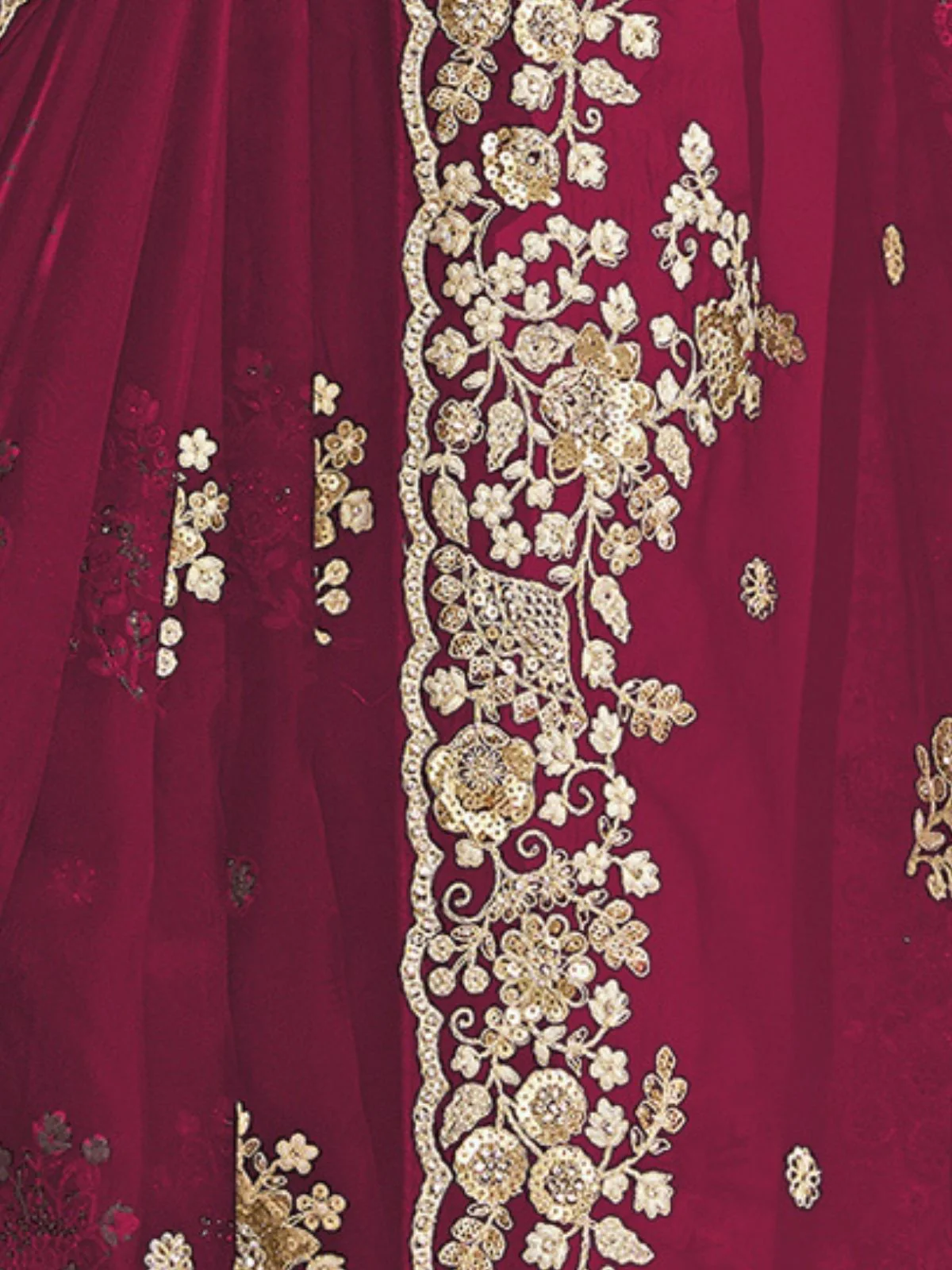 Odette Dark Pink Organza Embellished Elegant Saree For Women - Image 4