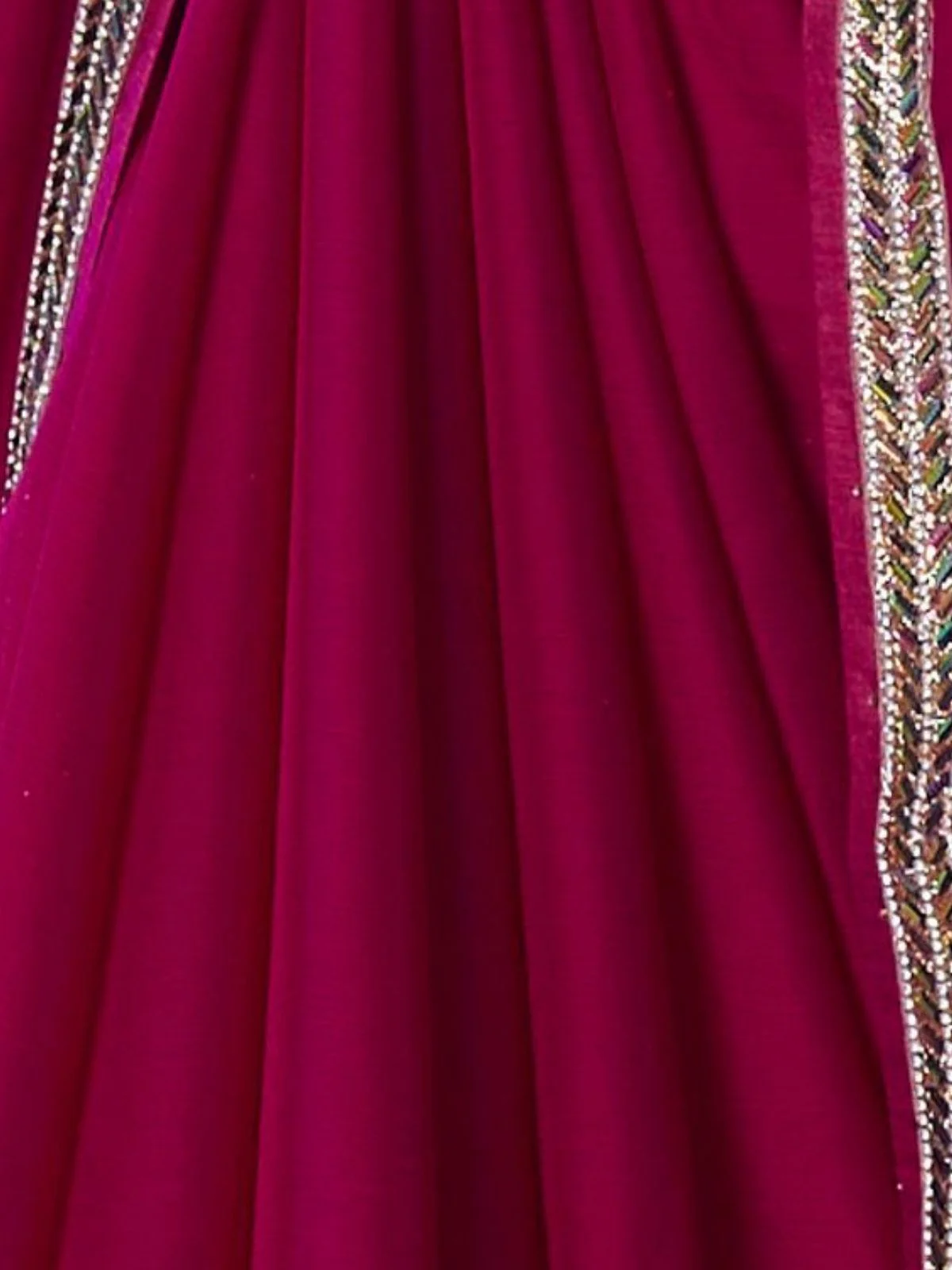 Odette Dark Pink Satin Lace Work Saree With Unstitched Blouse For Women - Image 6
