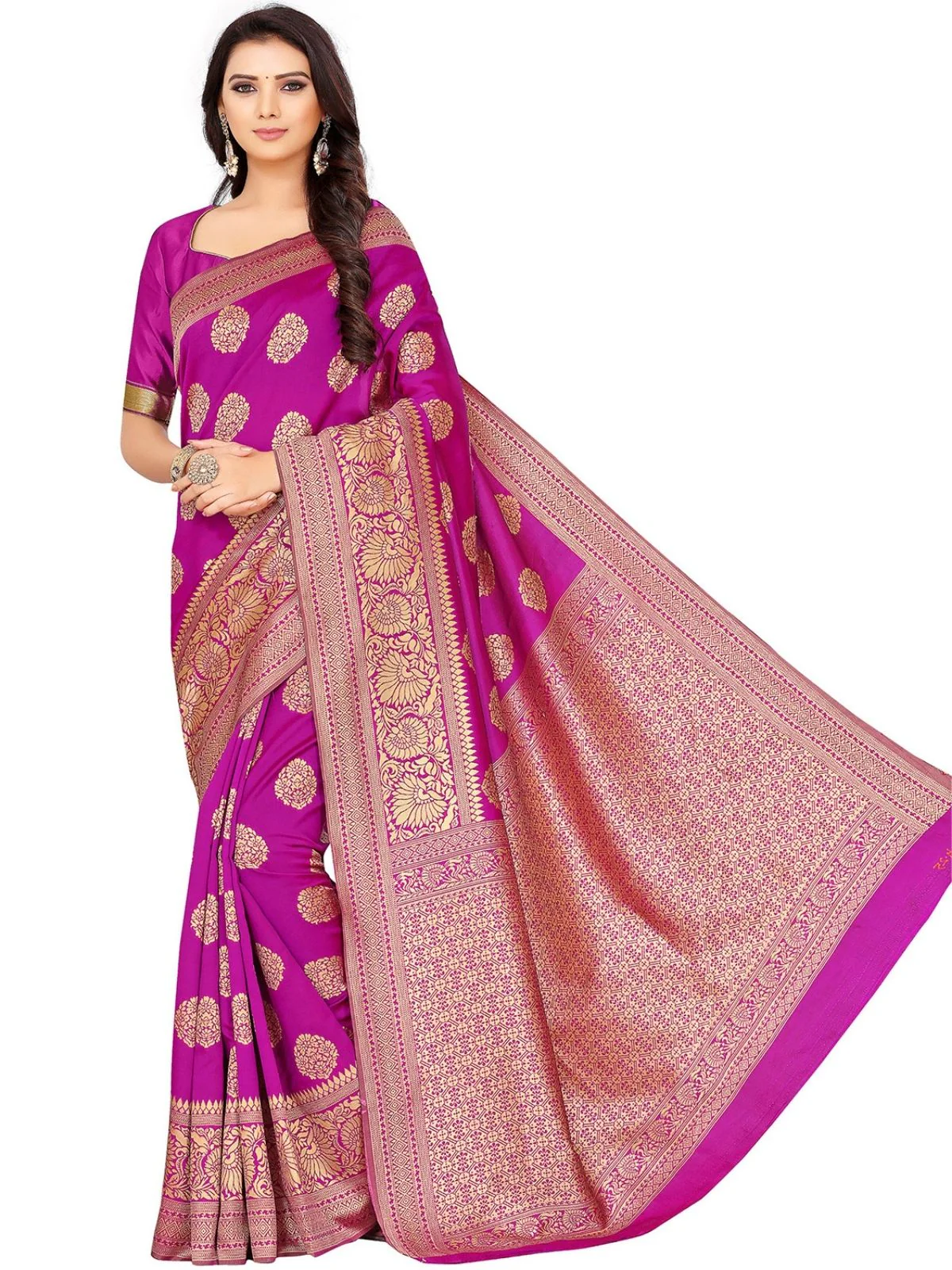Odette Dark Pink Silk Blend Embellished Saree For Women