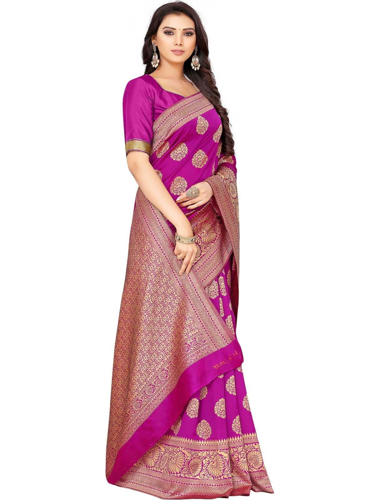 Odette Dark Pink Silk Blend Embellished Saree For Women - Image 2