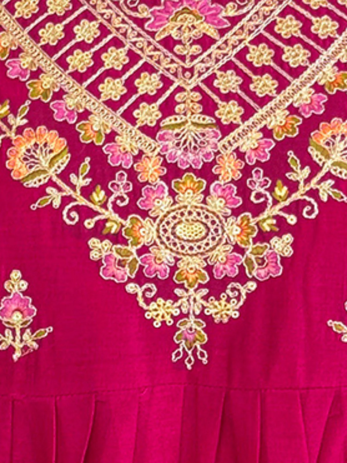 Odette Dark Pink Silk Blend Embroidered Stitched Kurta Set For Women - Image 4
