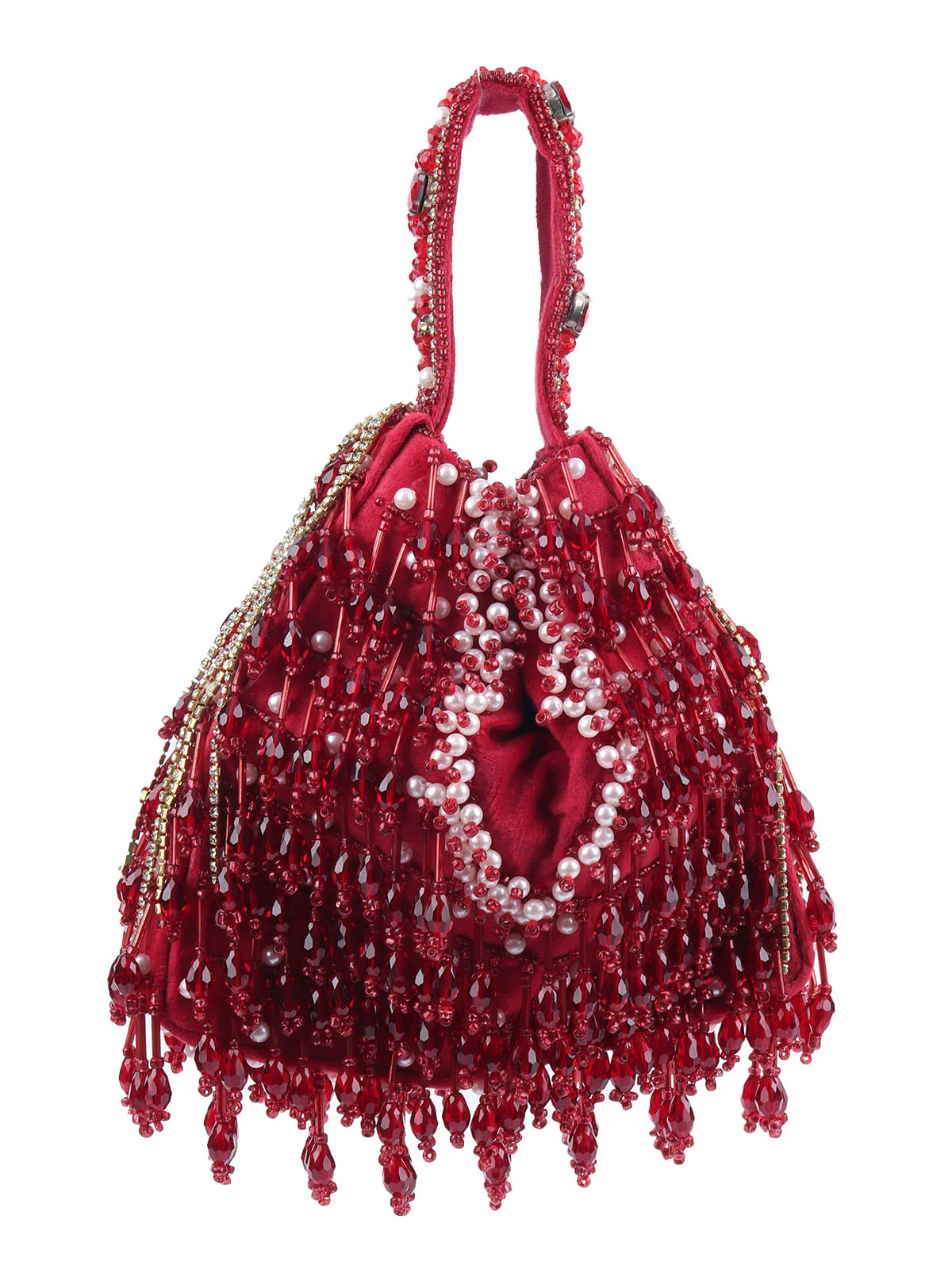 Odette Dark Pink Suede Embellished Potli For Women - Image 3