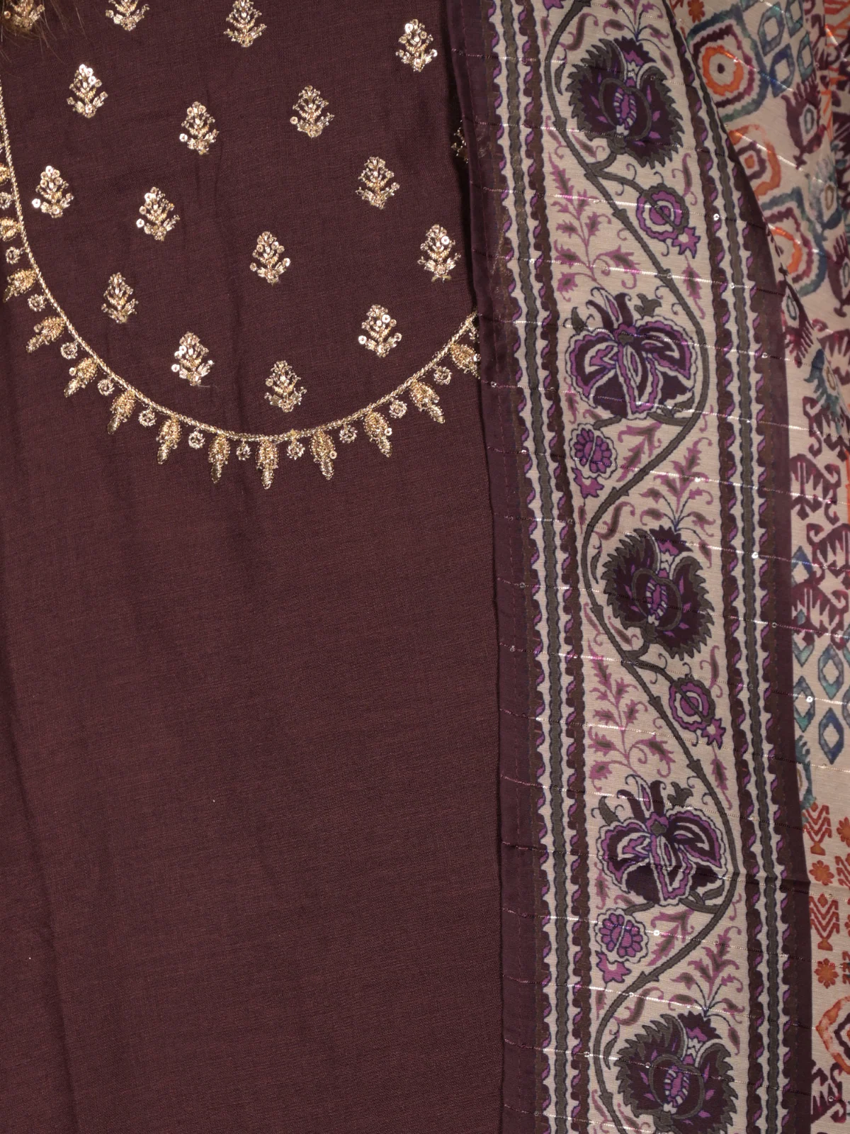 Odette Dark Purple Embroidered Cotton Blend Stitched Kurta Set for Women - Image 5