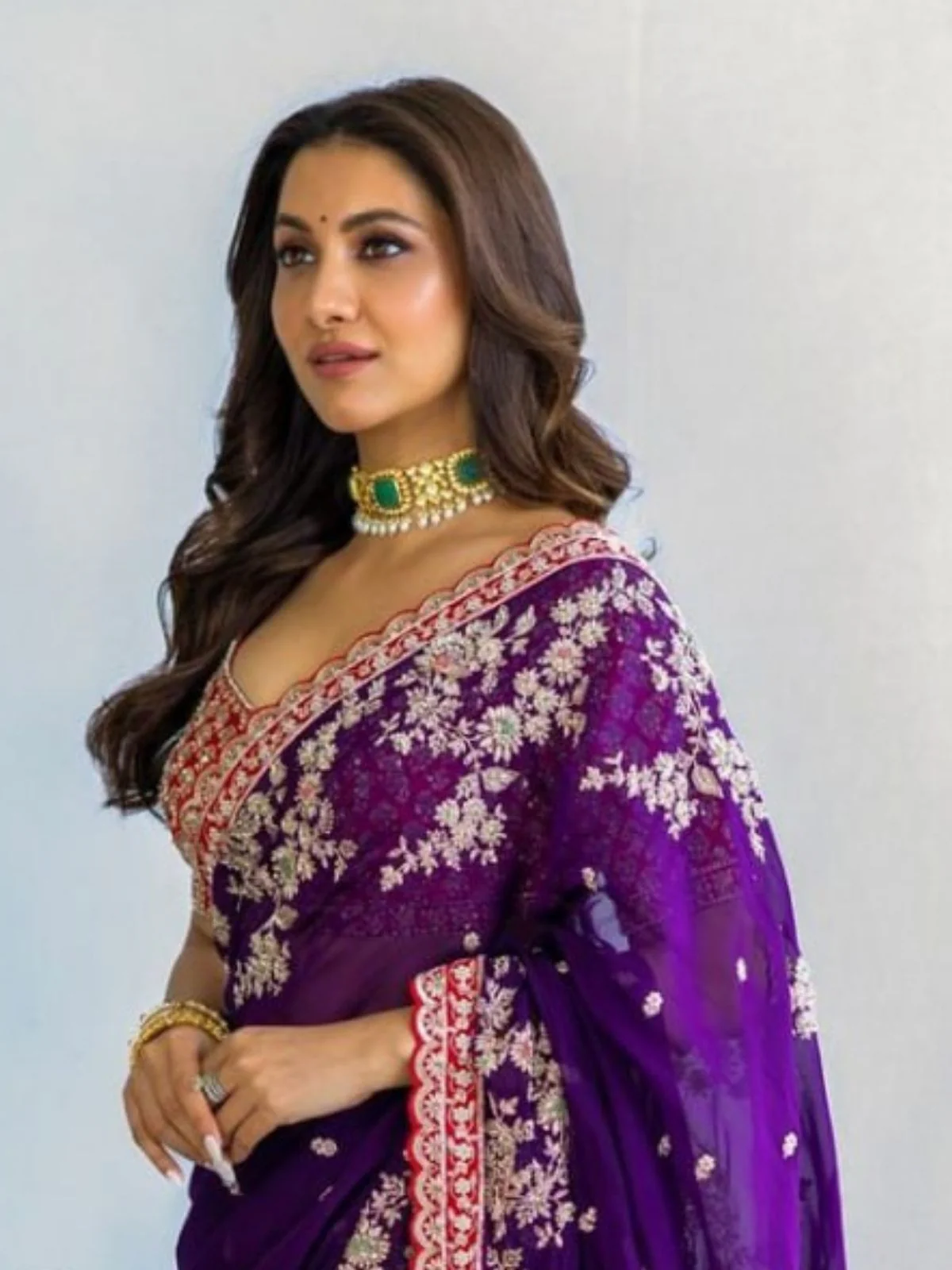 Odette Dark Purple Georgette Embellished Saree For Women - Image 4