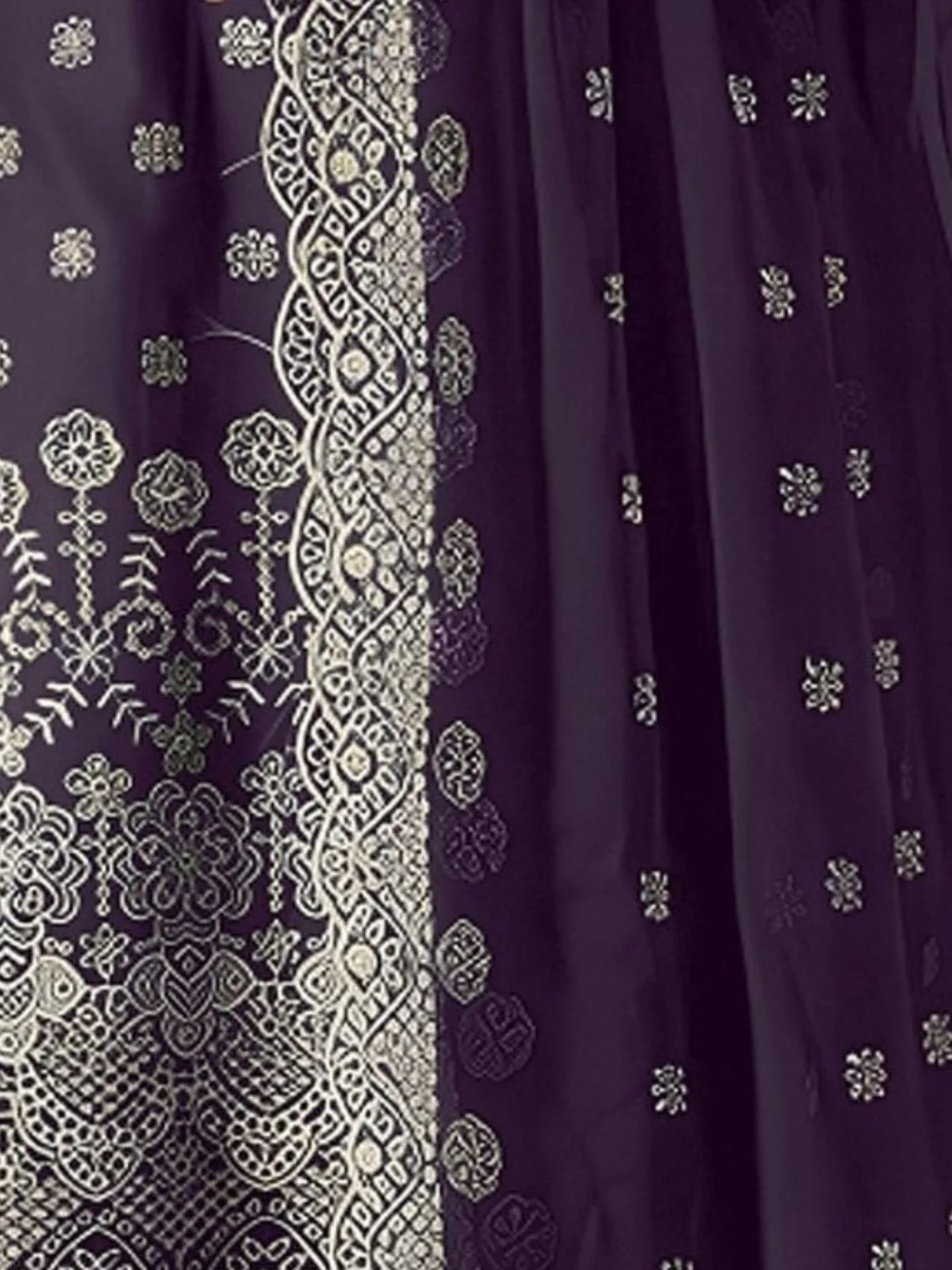 Odette Dark Purple Georgette Embroidered Semi Stitched Kurta Set For Women - Image 3