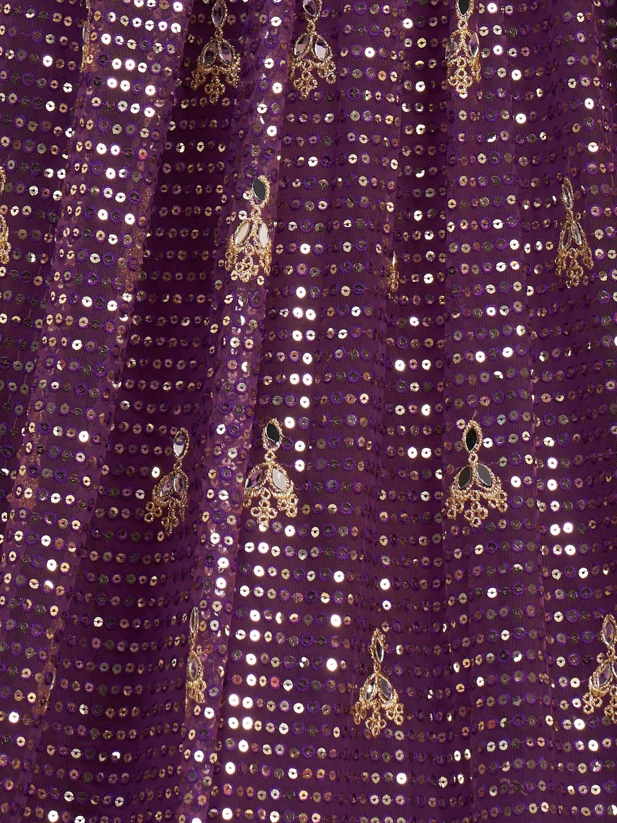 Odette Dark Purple Net Embroidered Semi Stitched Lehenga For Women - Image 5