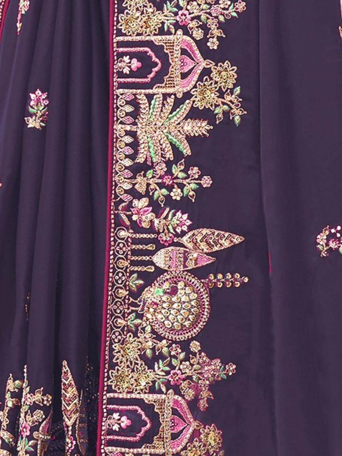 Odette Dark Purple Satin Embroidered Saree For Women - Image 2