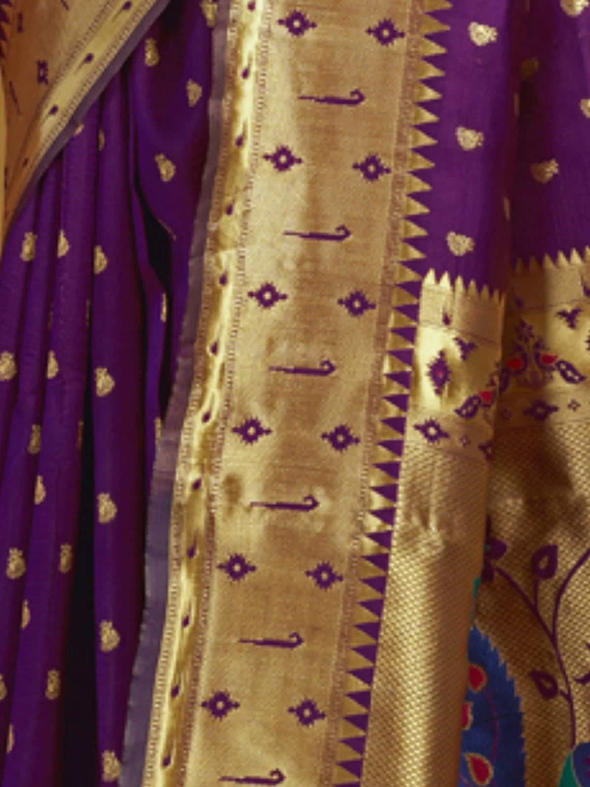Odette Dark Purple Silk Blend Woven Pithani Saree For Women - Image 5