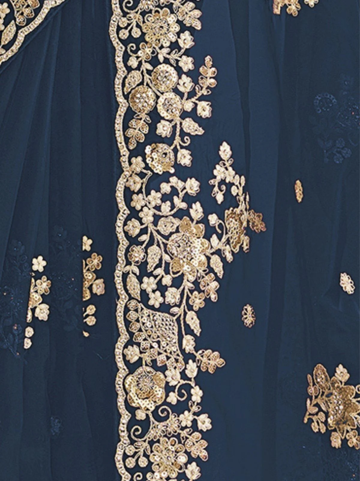Odette Dark Teal Organza Embellished Elegant Saree For Women - Image 4
