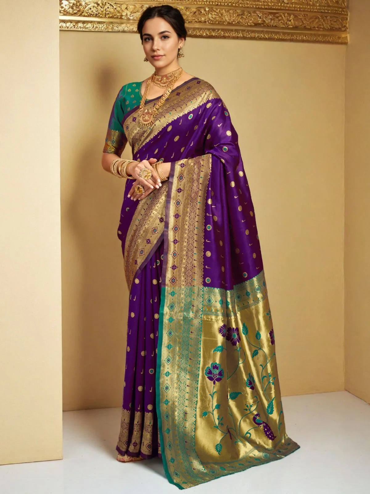 Odette Deep Purple Silk Blend Woven Pithani Saree For Women