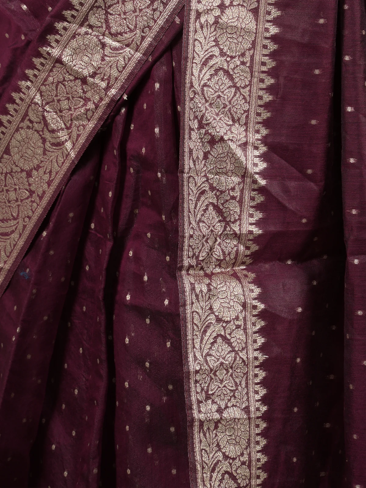 Odette Deep Purple Silk Blend Woven Saree With Unstitched Blouse For Women - Image 5