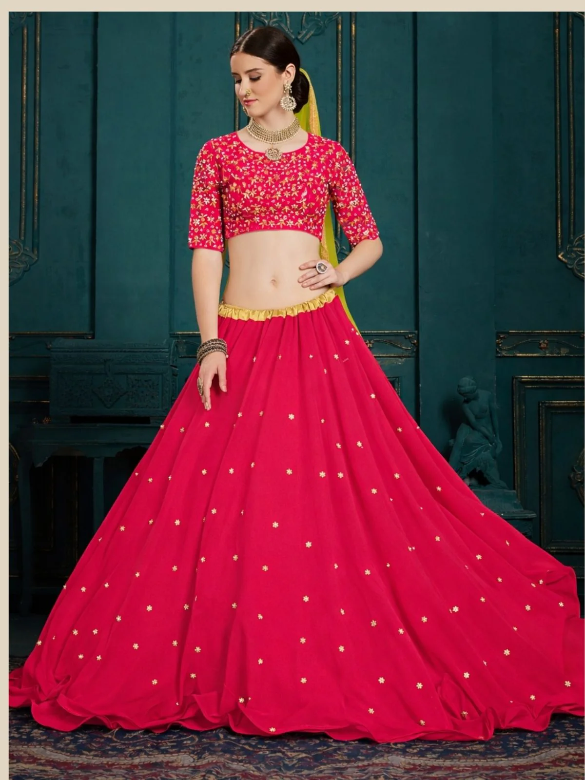 Odette Dark Pink Georgette Embroidered Lehenga For Women - Image 2