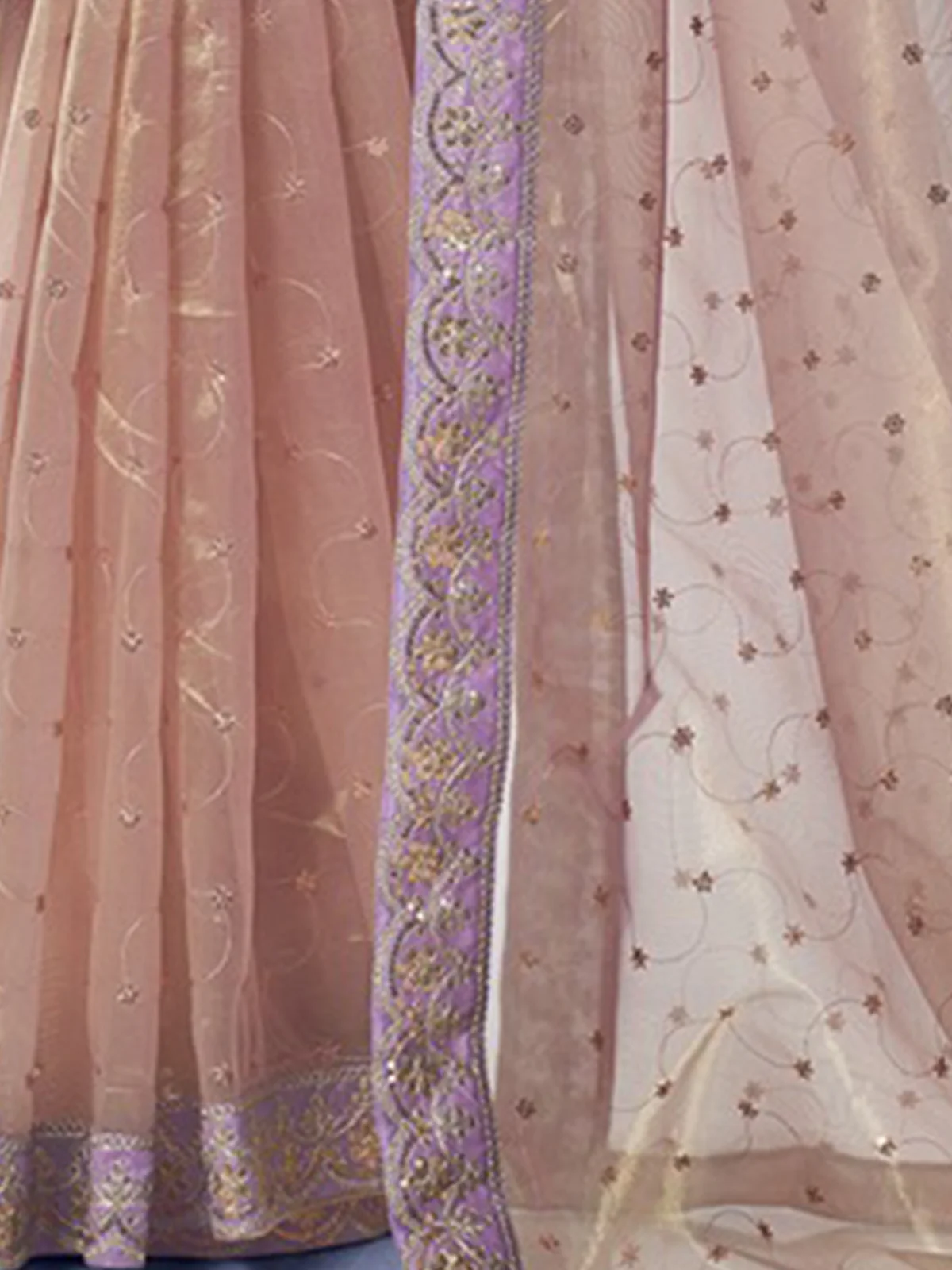Odette Dusky Pink Embellished Net Saree With Unstitched Blouse For Women - Image 6