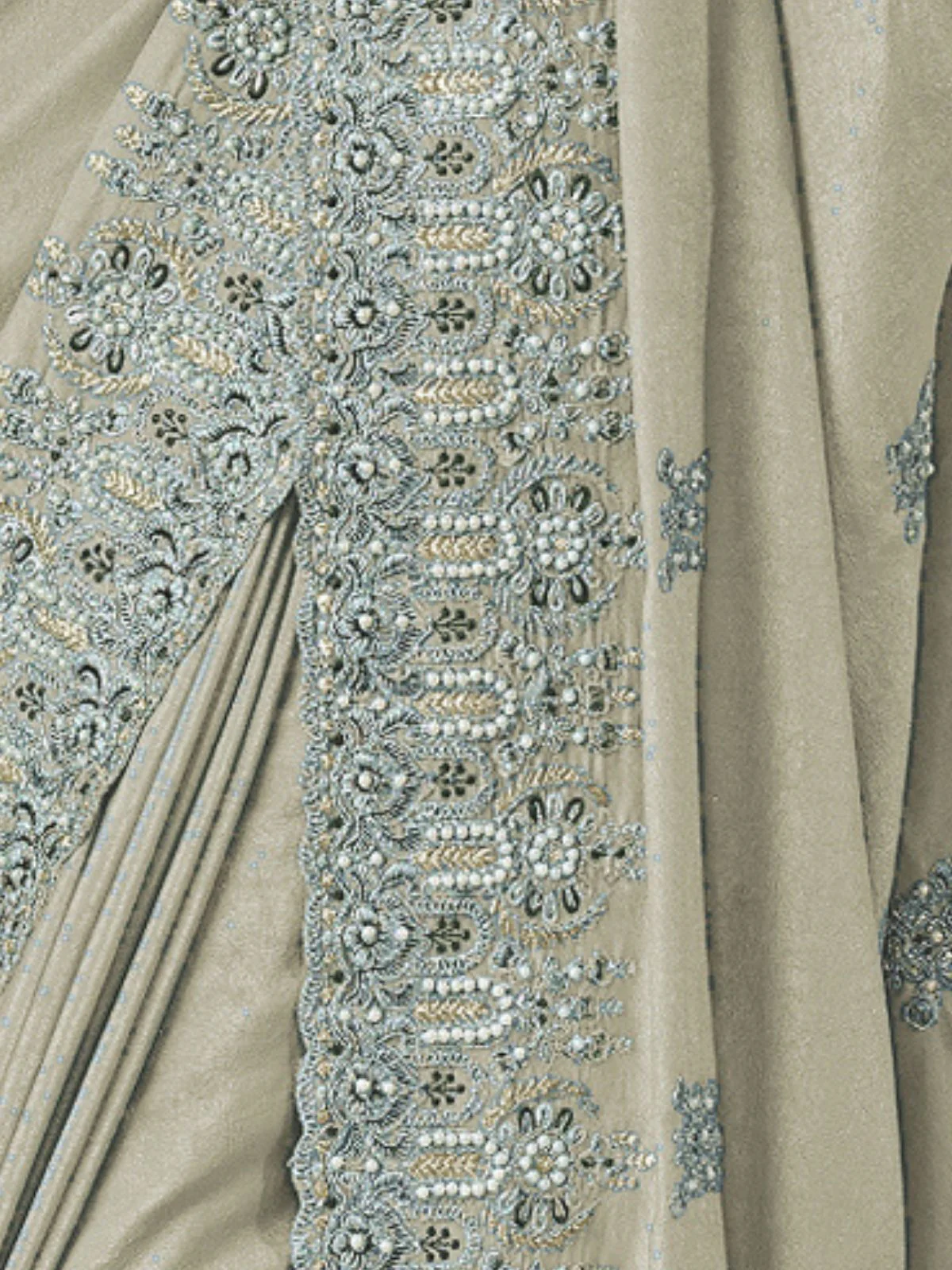 Odette Dusty Green Georgette Embroidered Elegant Saree For Women - Image 4