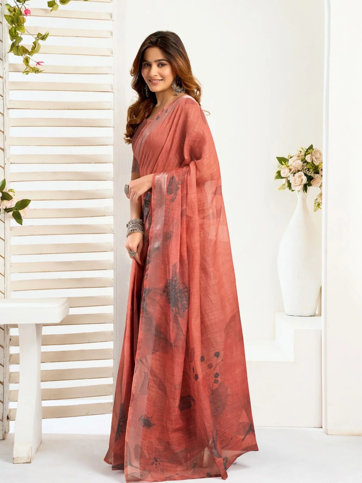 Odette Dusty Mauve Cotton Linen Zari Work Saree For Women - Image 2