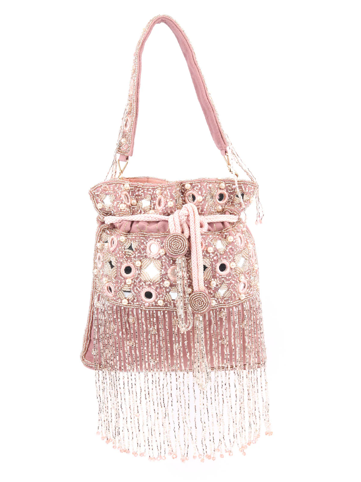 Odette Dusty Pink Velvet Embellished Potli For Women - Image 3