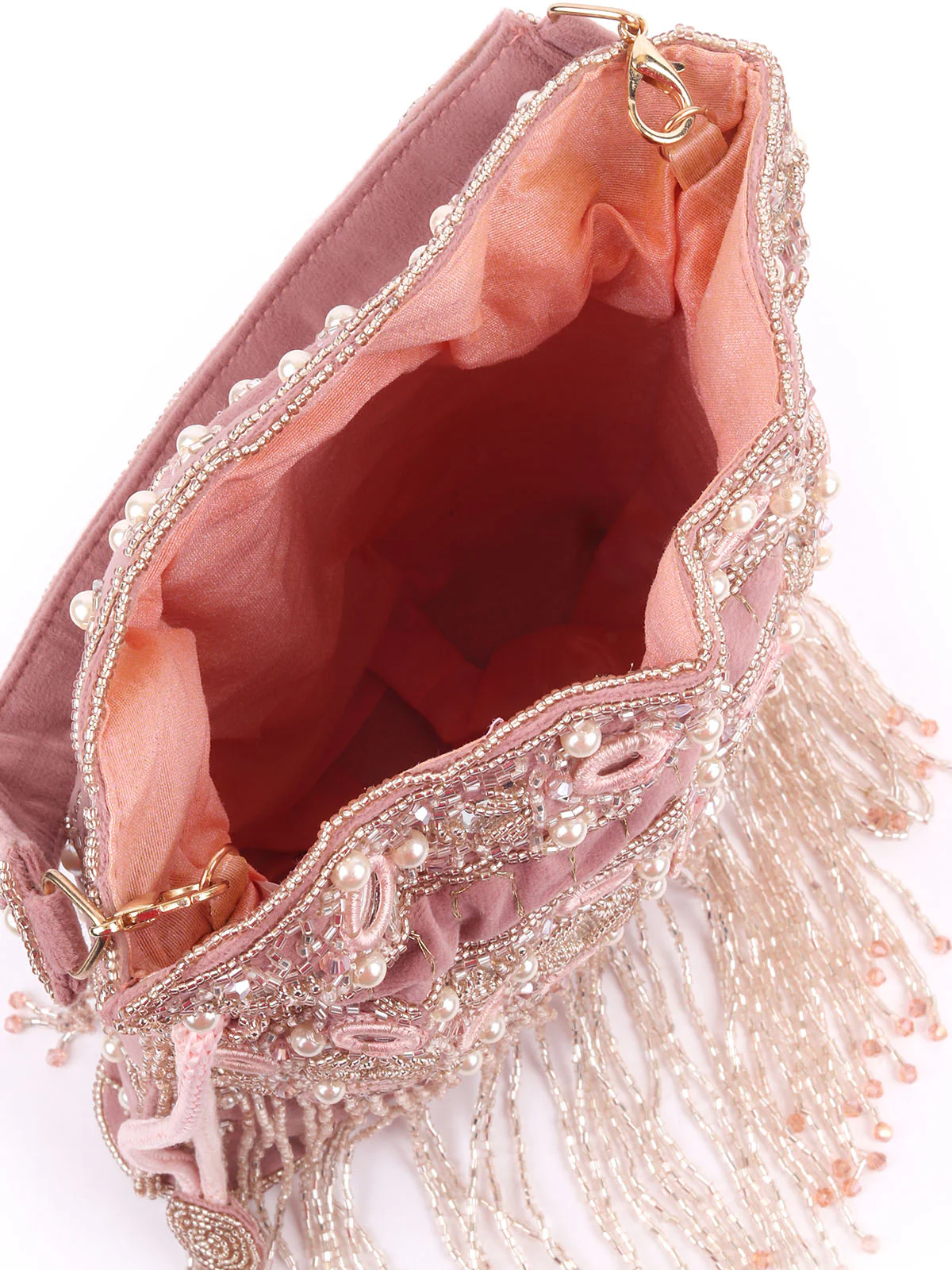 Odette Dusty Pink Velvet Embellished Potli For Women - Image 6