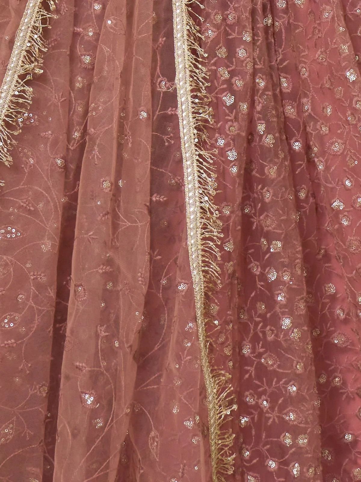 Odette Dusty Rose Pink Net Embroidered Semi Stitched Lehenga For Women - Image 5