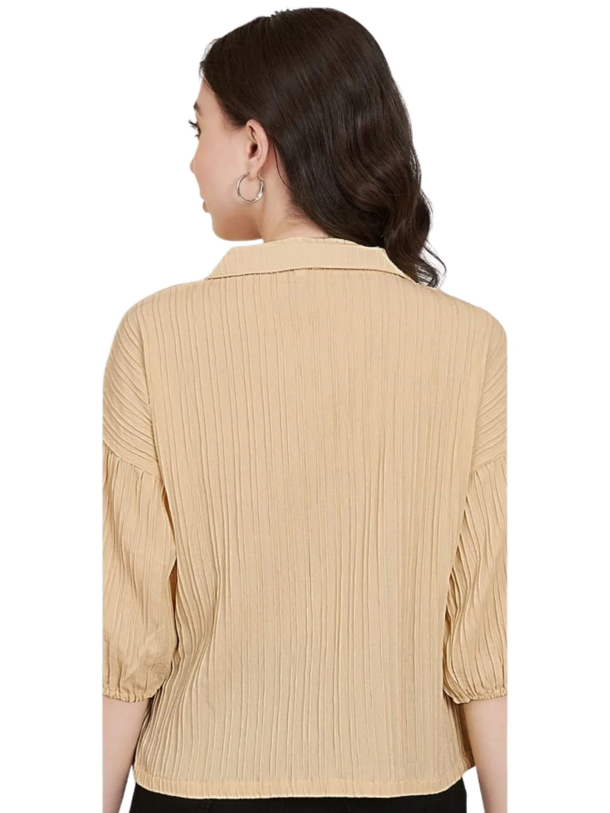 Odette Beige Sugarcane Solid Shirt For Women - Image 3