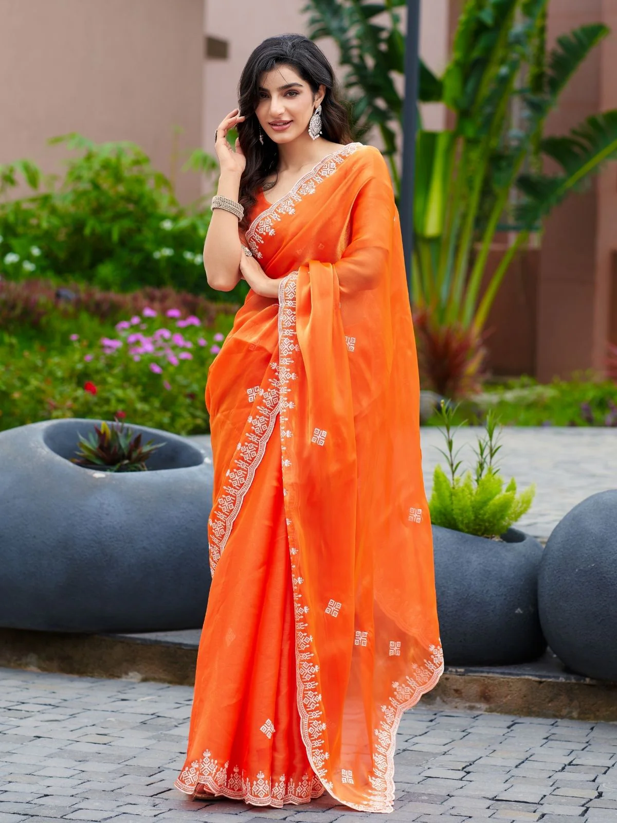 Odette Fenta Chiffon Embroidered Saree For Women