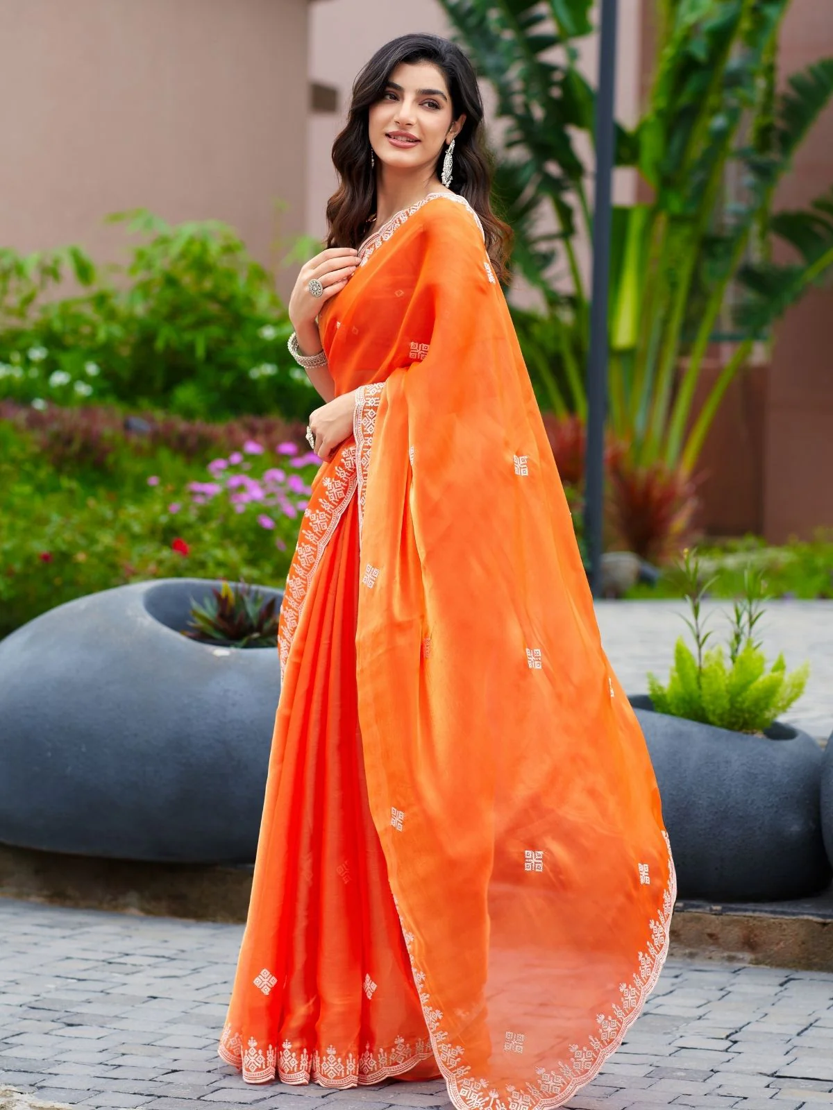Odette Fenta Chiffon Embroidered Saree For Women - Image 2