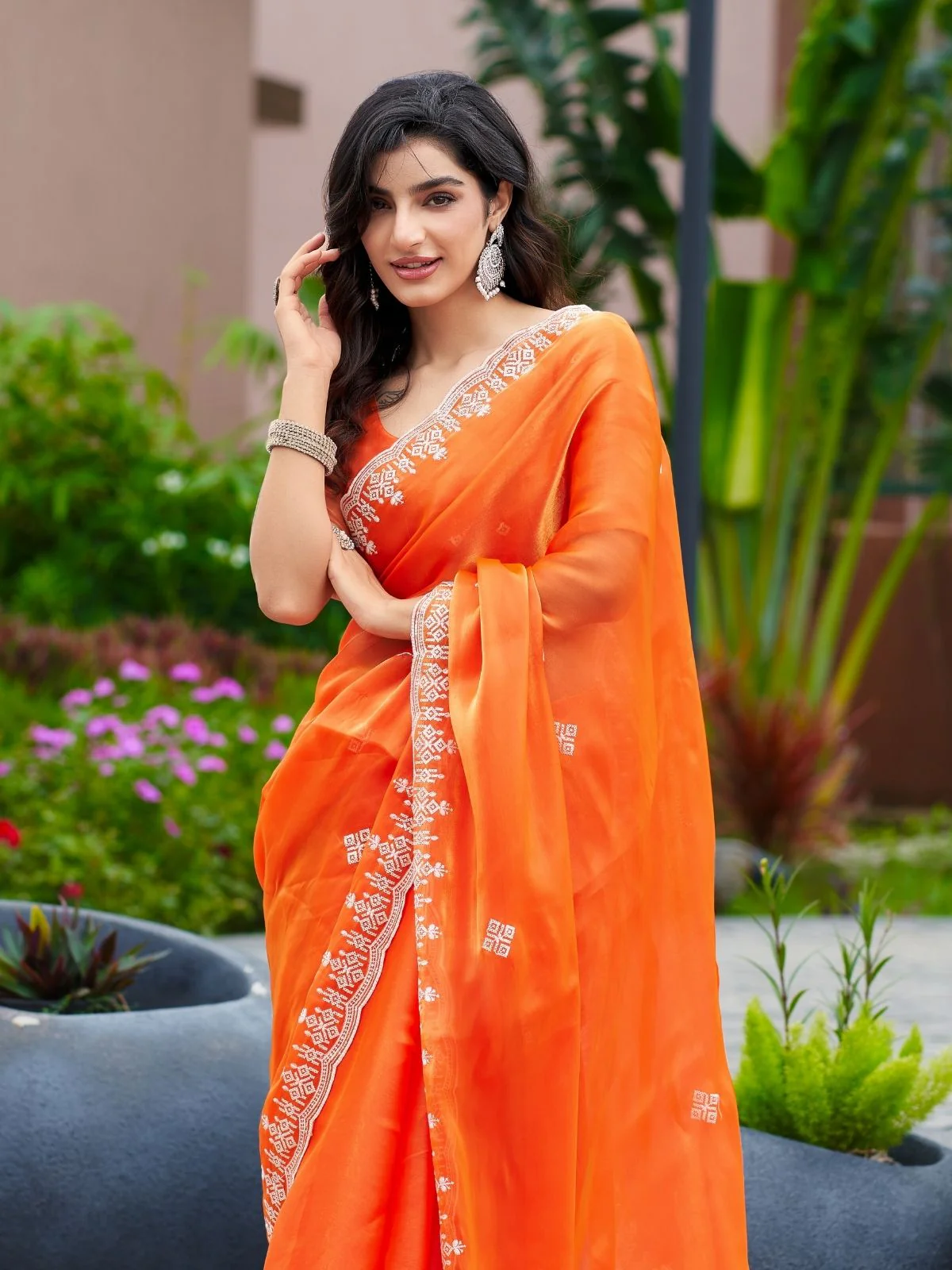 Odette Fenta Chiffon Embroidered Saree For Women - Image 4