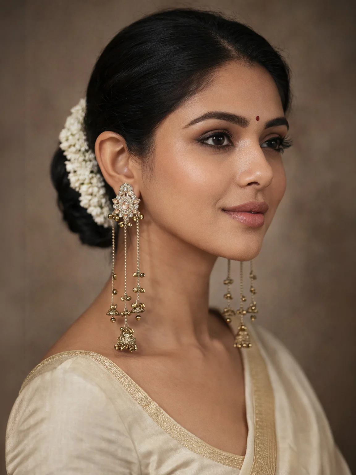 Odette Gold Alloy Pearl And Stone Earrings For Women
