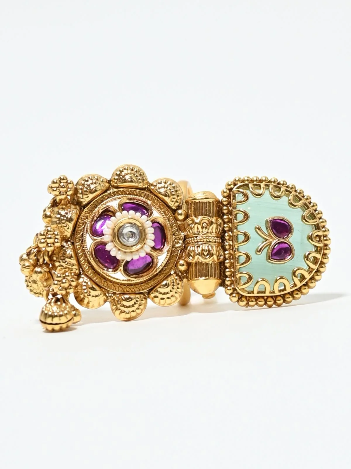 Odette Gold And Blue Alloy Embellished Ring For Women - Image 4