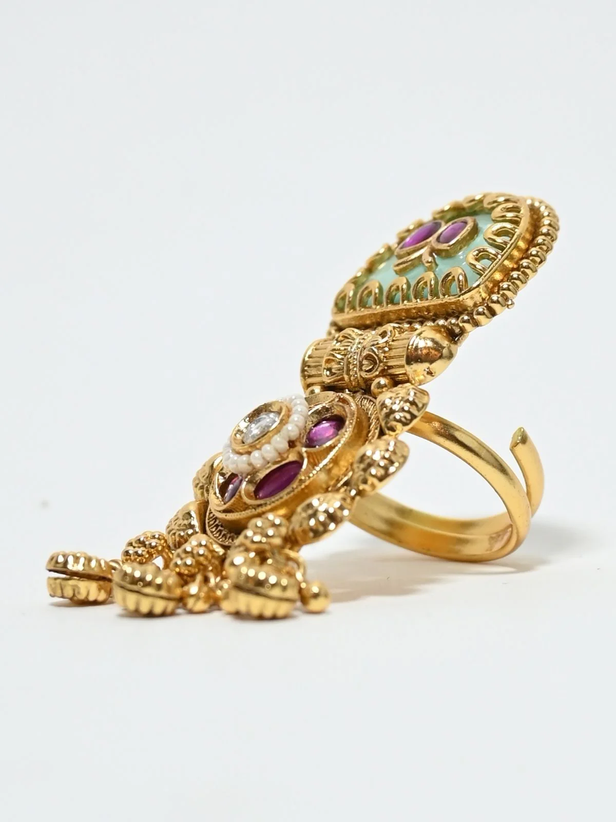 Odette Gold And Blue Alloy Embellished Ring For Women - Image 5