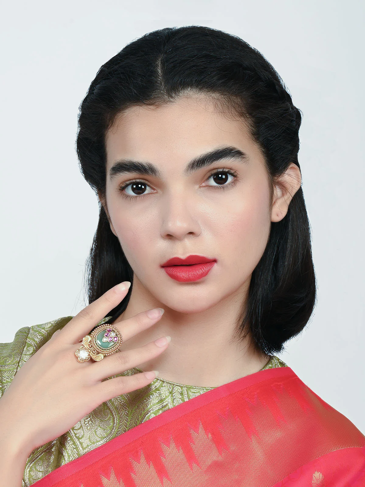 Odette Gold And Blue Alloy Embellished Ring For Women