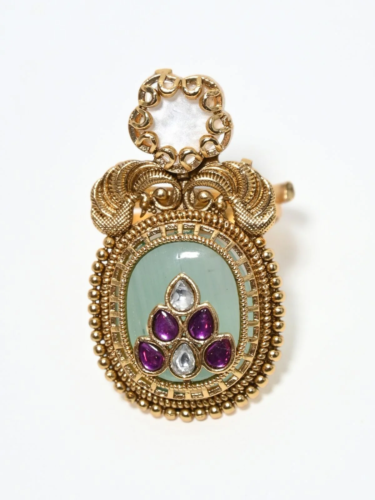Odette Gold And Blue Alloy Embellished Ring For Women - Image 4