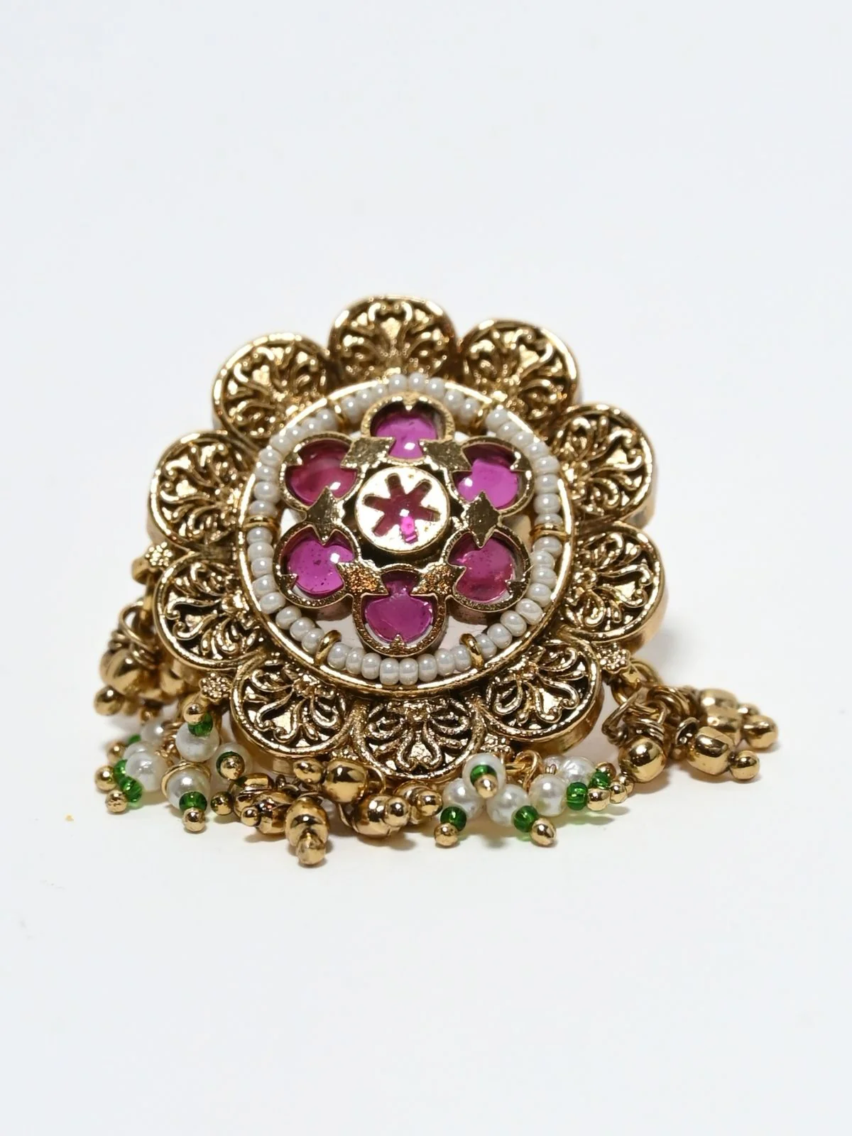 Odette Gold And Pink Alloy Embellished Ring For Women - Image 5