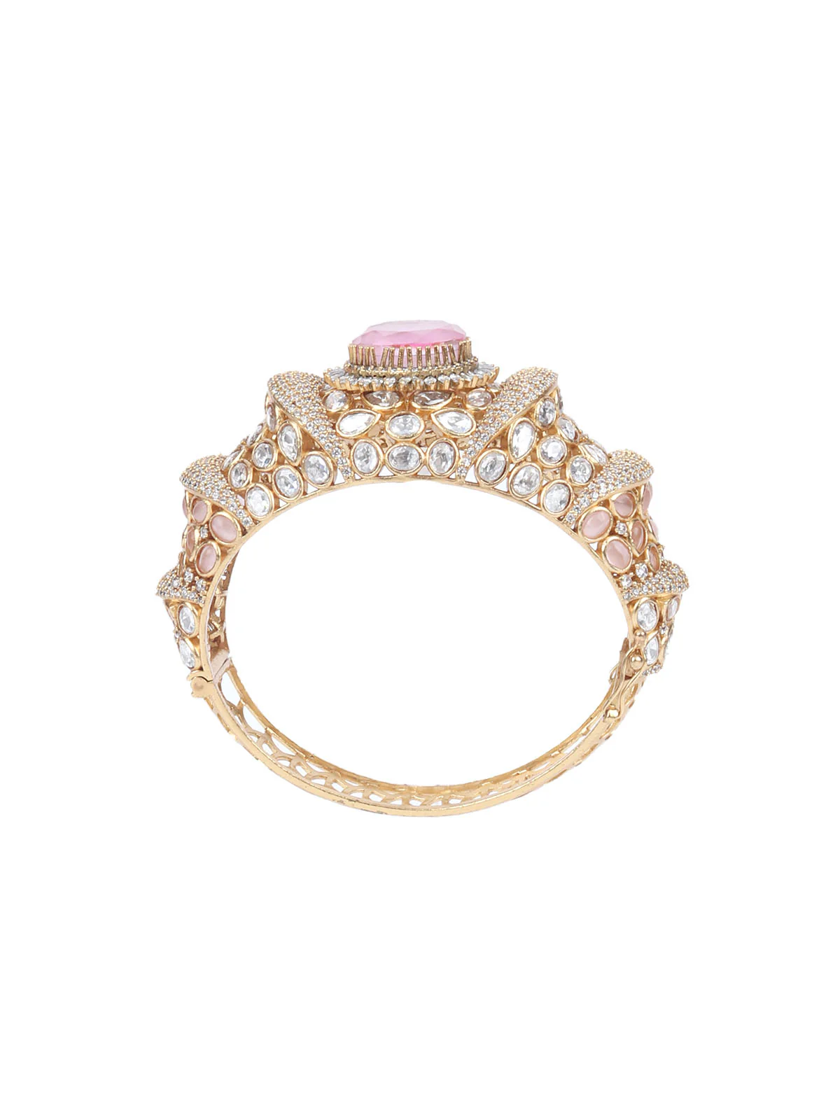Odette Gold And Pink Mixed Metal Embellished Bracelets For Women - Image 8