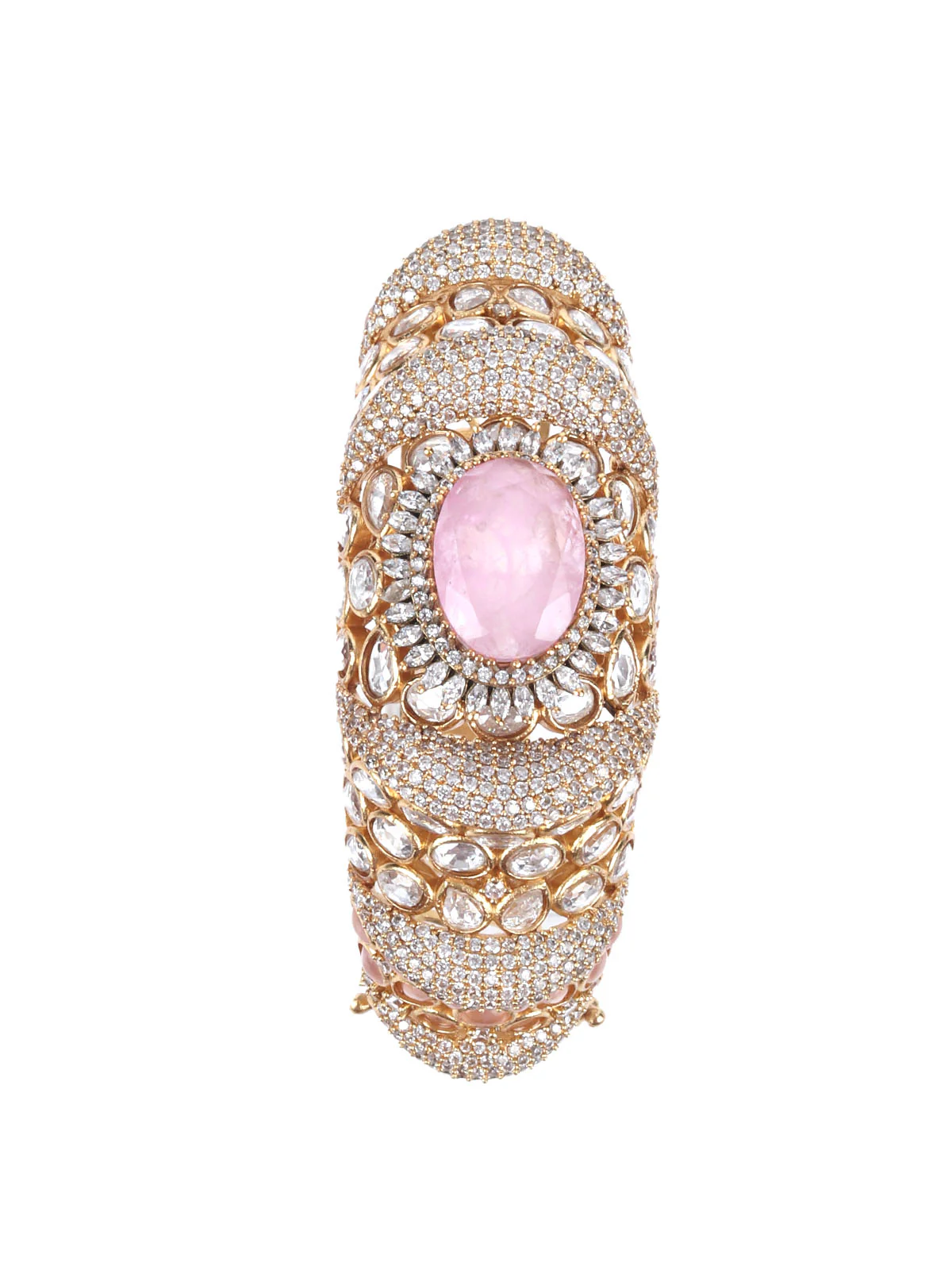 Odette Gold And Pink Mixed Metal Embellished Bracelets For Women - Image 9