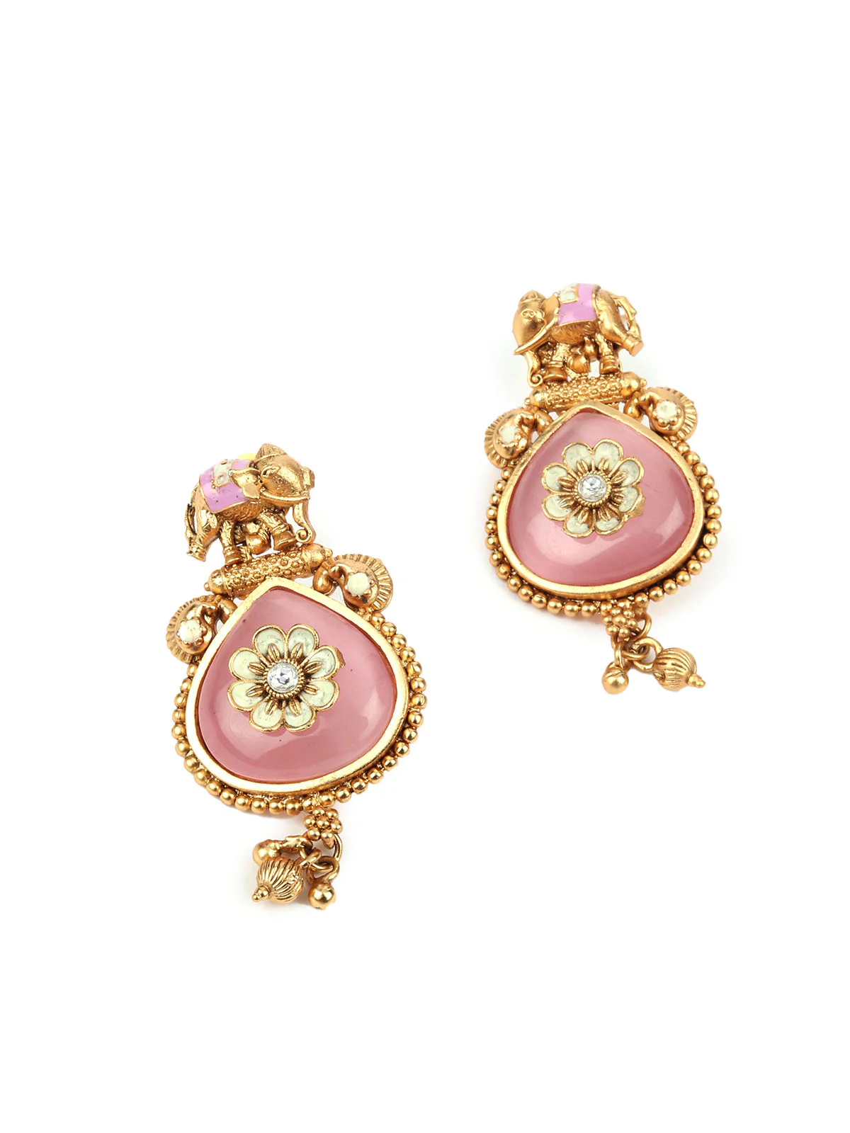 Odette Gold And Pink Mixed Metal Embellished Neck Piece Set For Women - Image 6