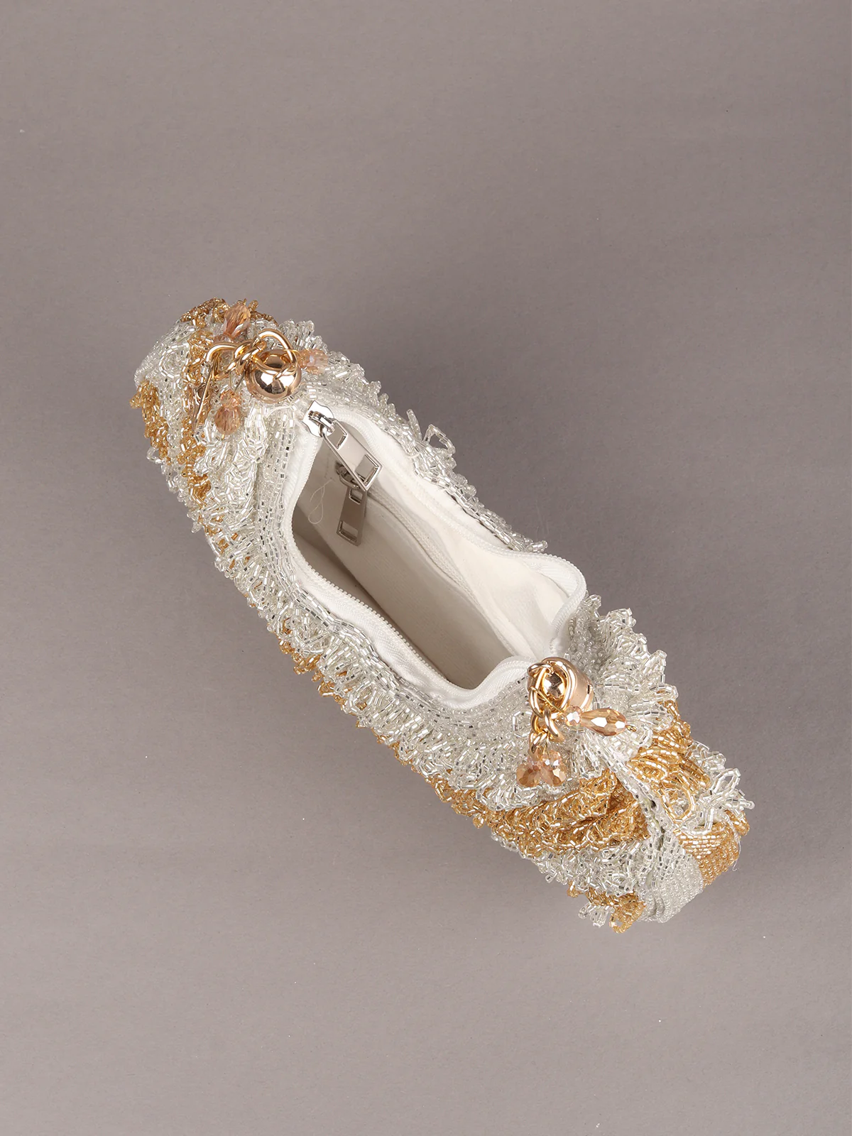 Odette Gold And Silver Tasseled Moon Clutch For Women - Image 6
