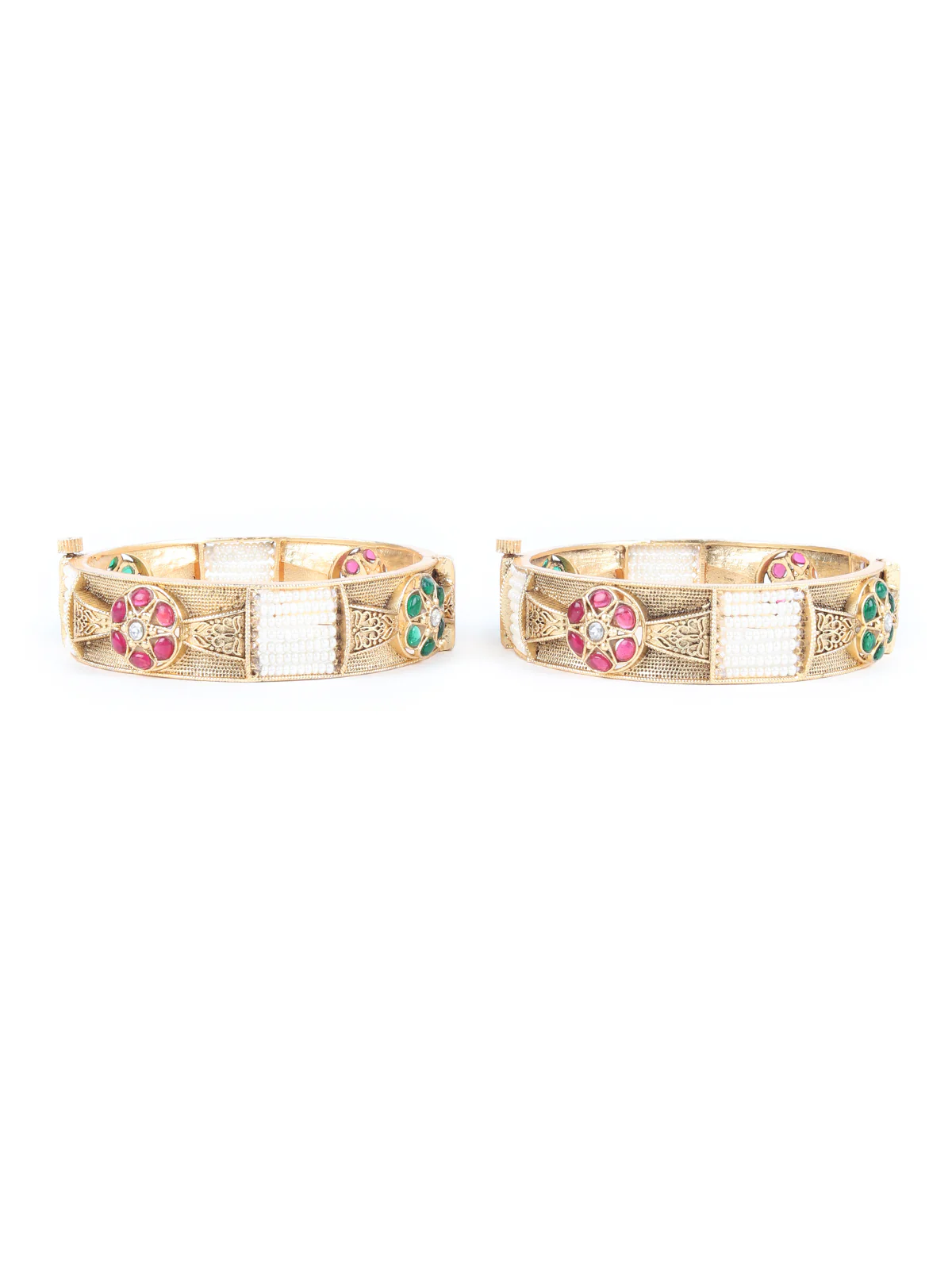 Odette Gold Beads and Faux Stone Embellished Bangles for Women - Set of 2 - Image 3