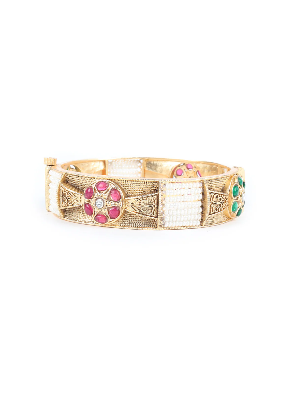 Odette Gold Beads and Faux Stone Embellished Bangles for Women - Set of 2 - Image 6