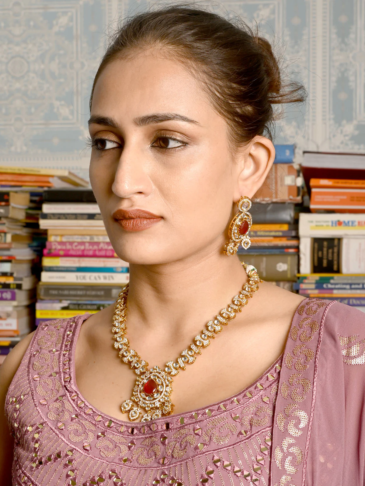 Odette Gold Choker Bridal Neck Piece Set For Women